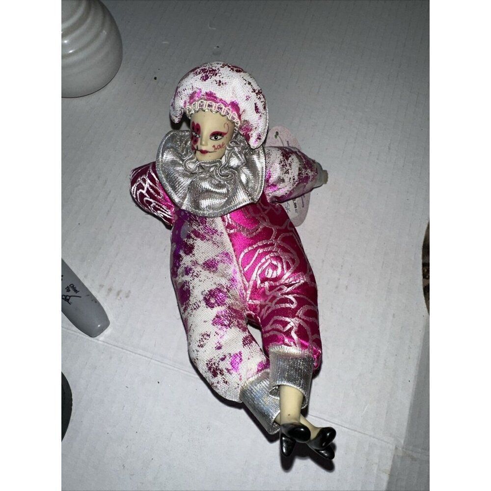 Sugar Loaf Classiques China Doll Clown Harlequin Mardi Gras Jester Pink & White